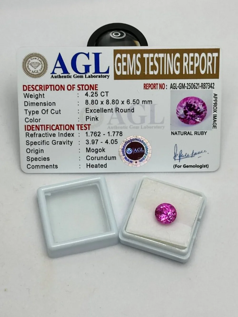 Certified Excellent Round Pink RUBY - Picture 3 of 14